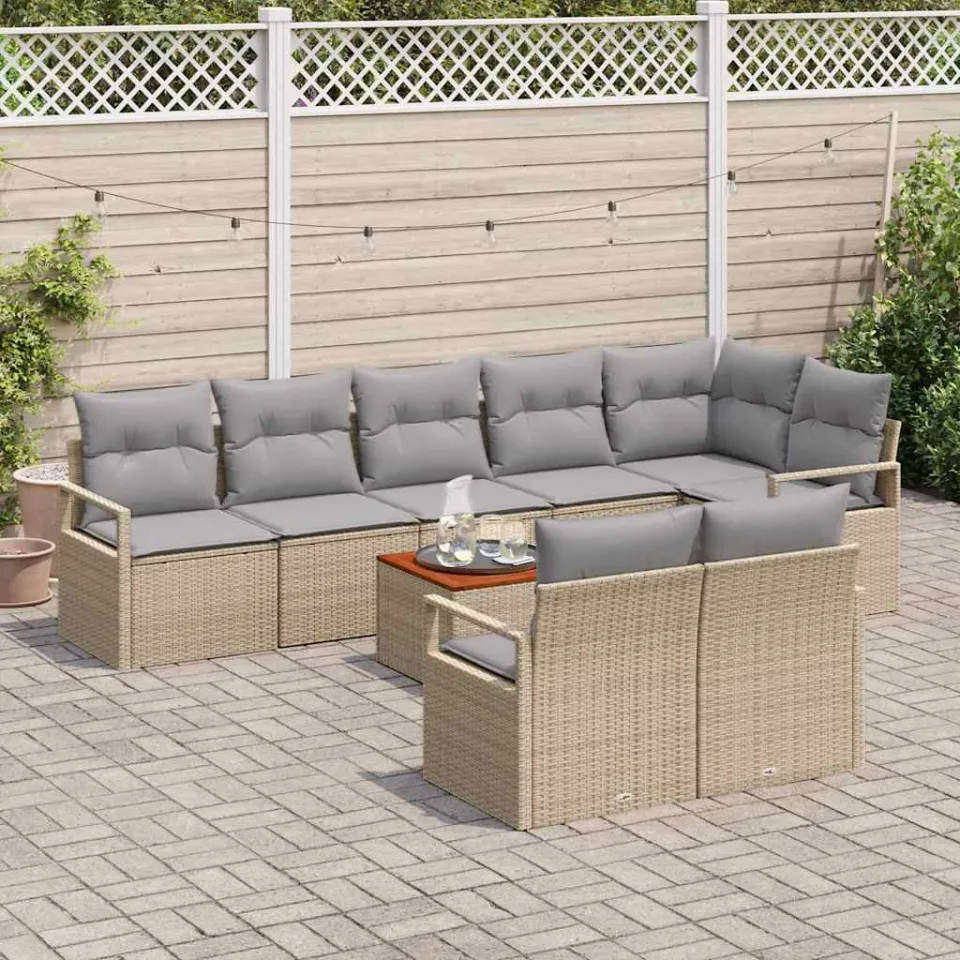 vidaXL Tuinbankenset 9 st Beige poly rattan, foto 3