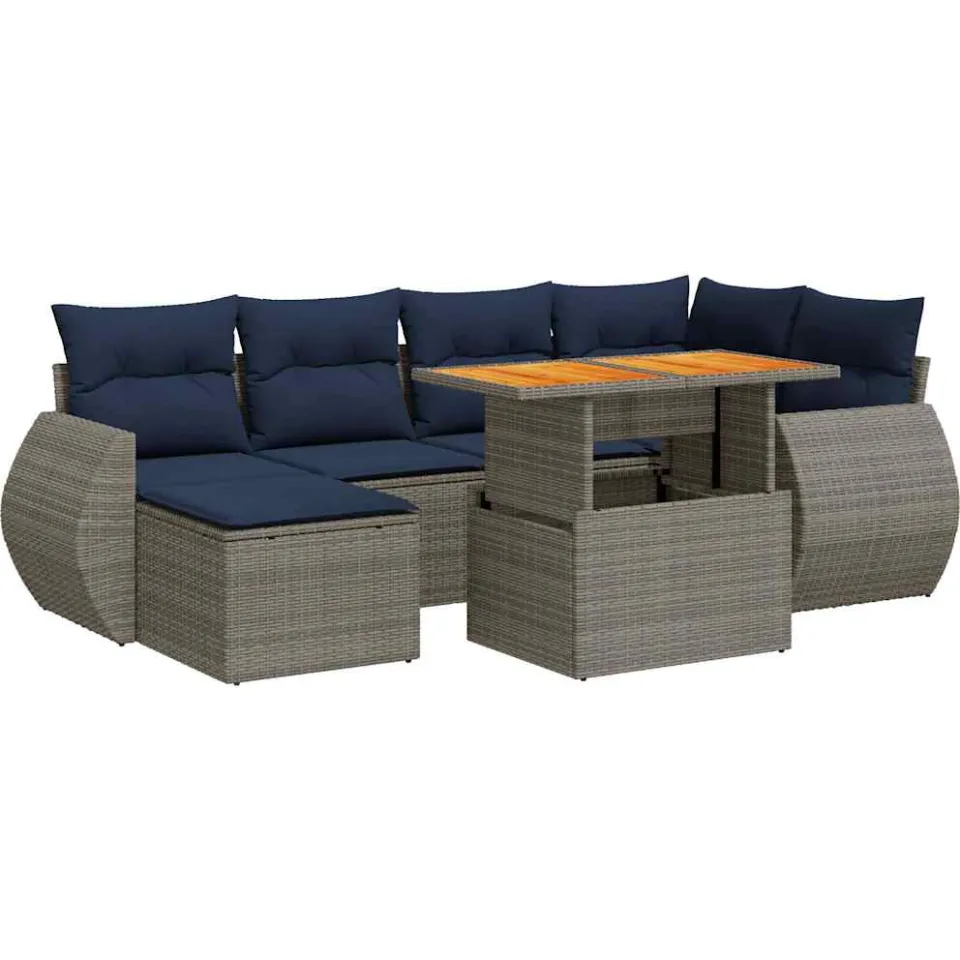 vidaXL 7-delige Loungeset met kussens poly rattan grijs, foto 3