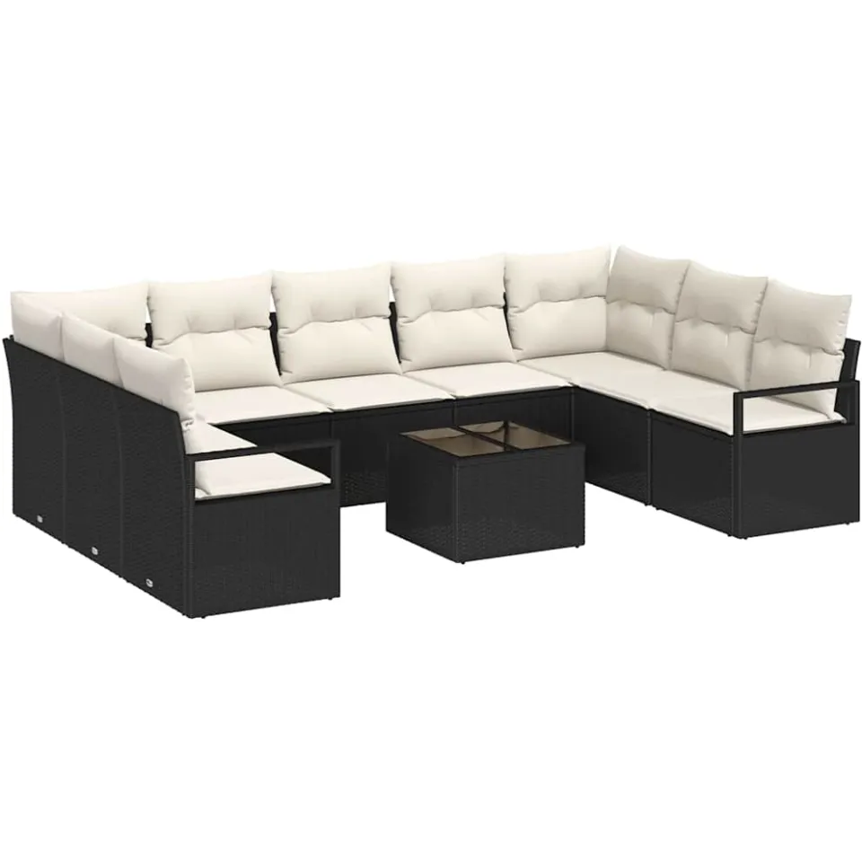 vidaXL Bankstel 10 st Zwart poly rattan, foto 4