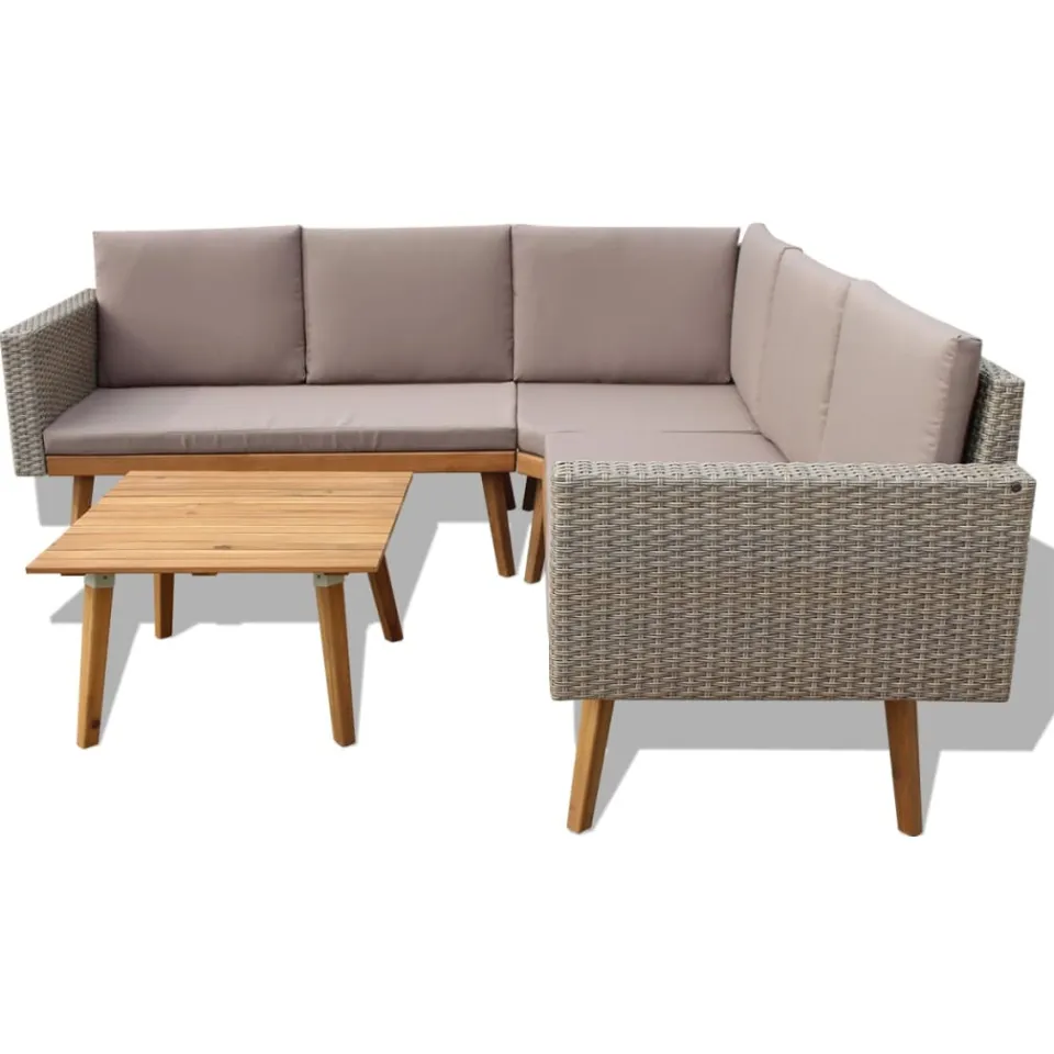 vidaXL 4-delige Loungeset met kussens poly rattan grijs