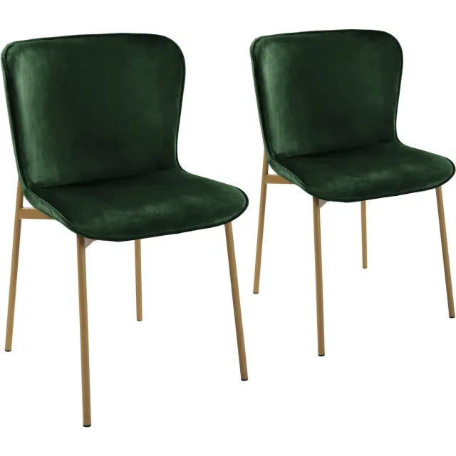 SVITA MARY Set van 2 eetkamerstoelen - Gestoffeerde stoel Keukenstoel Woonkamerstoel Fluweel Donkergroen/Goud