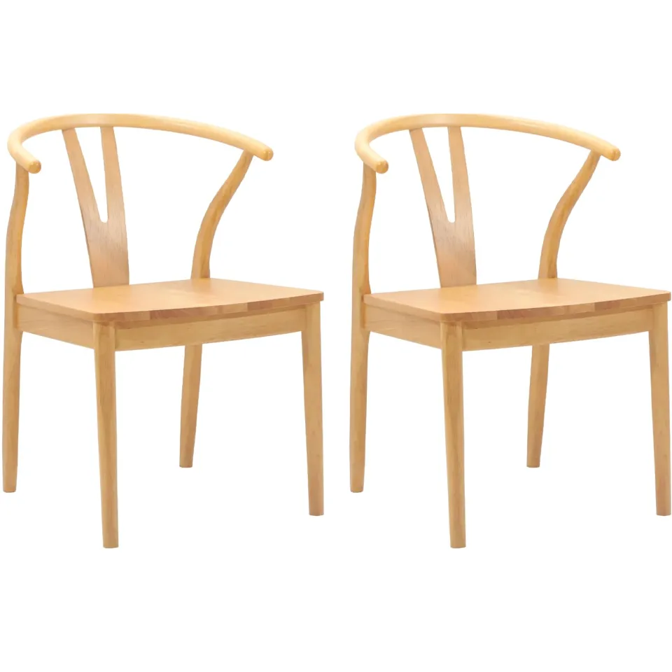 vidaXL Eetkamerstoel 2 st Massief Rubberhout Naturel 54,5 x 58 x 77 cm Bruin