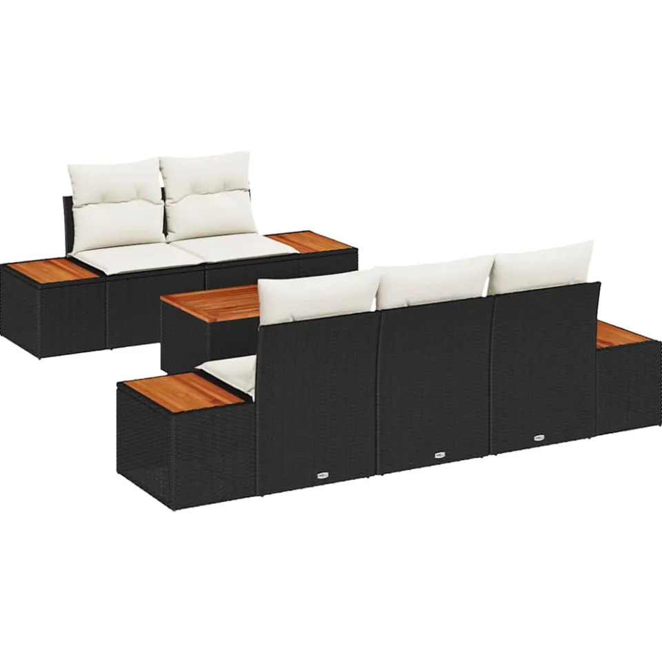 vidaXL Tuinbankenset 6 st Zwart Poly riet