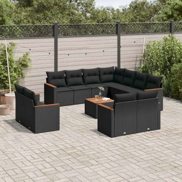 vidaXL 12-delige Loungeset met kussens poly rattan zwart, foto 2