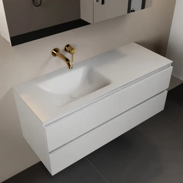 Mondiaz AIVY 120cm badmeubel Talc, wastafel Talc solid surface links zonder kraangat met spiegelkast (AI-351631TALC-NO - AI-M120TALI - AI-C120TAMI)