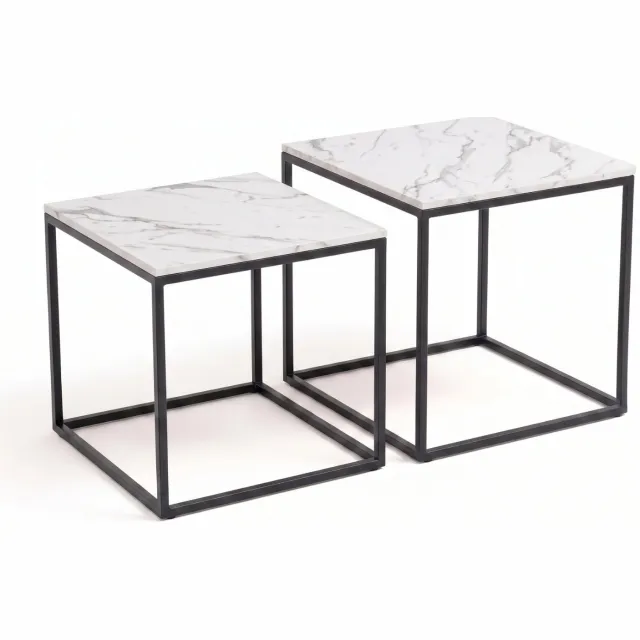 SCENA LIVING Set van 2 vierkante salontafels in verschillende afmetingen, 50 × 50 × 50,5 cm Czarny i biały