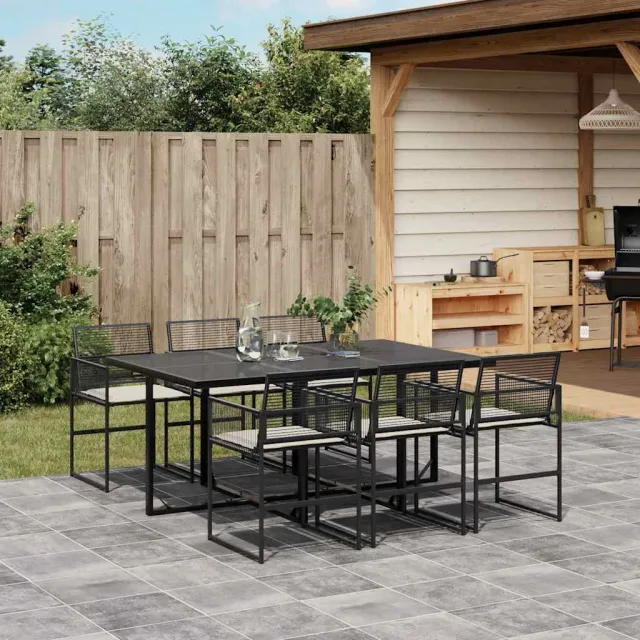 vidaXL 7-delige Tuinset met kussens poly rattan zwart, foto 2