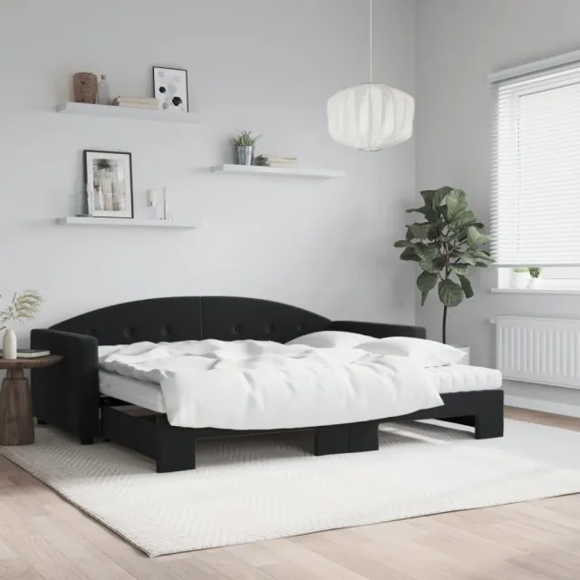 vidaXL Slaapbank onderschuifbed en matrassen 90x200 cm fluweel zwart