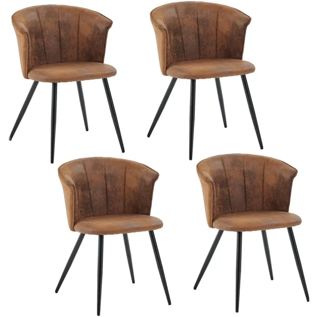MEUBLE COSY Meubles Cosy Set van 4 eetkamerstoelen - industriële met armleuningen Suedine bekleding - Bruin