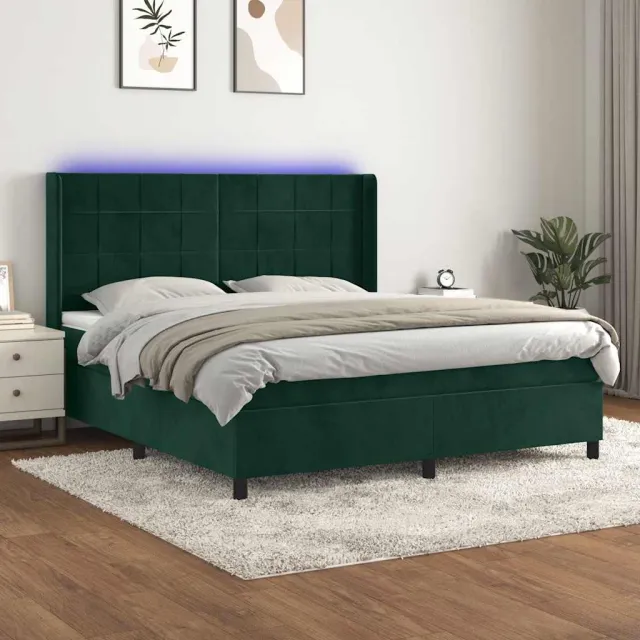 vidaXL Boxspring met matras en LED fluweel donkergroen 180x200 cm groen