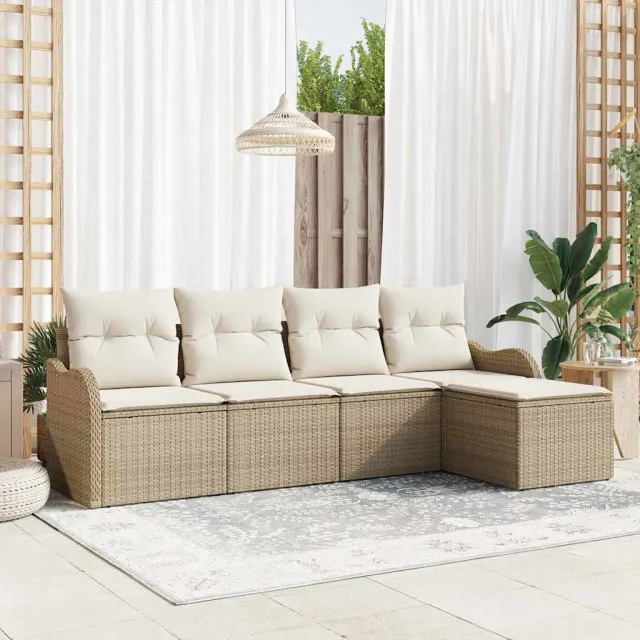 vidaXL Tuin Sofa Set 5 st Beige poly rattan, foto 2