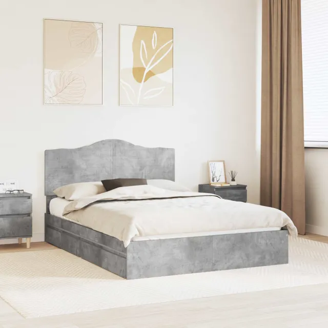 vidaXL Opslag bed met lade Beton Grijs 150 x 200 cm Bewerkt hout