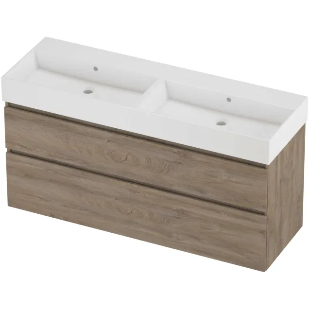 Proline Zara Badmeubelset Porselein Loft 140x46x73 cm Glans Wit Raw Oak Eiken