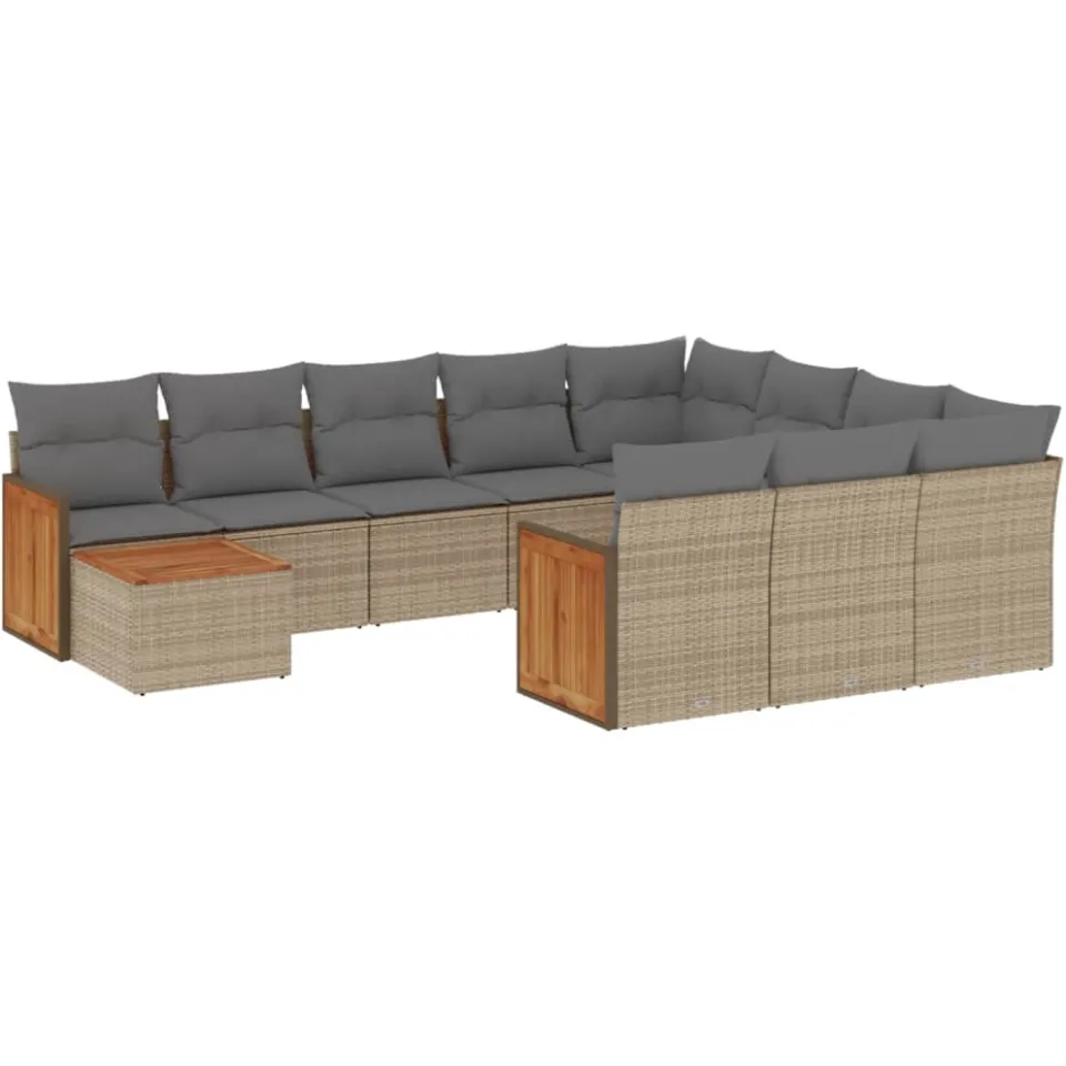 vidaXL 11-delige Tuinset met kussens poly rattan beige, foto 3