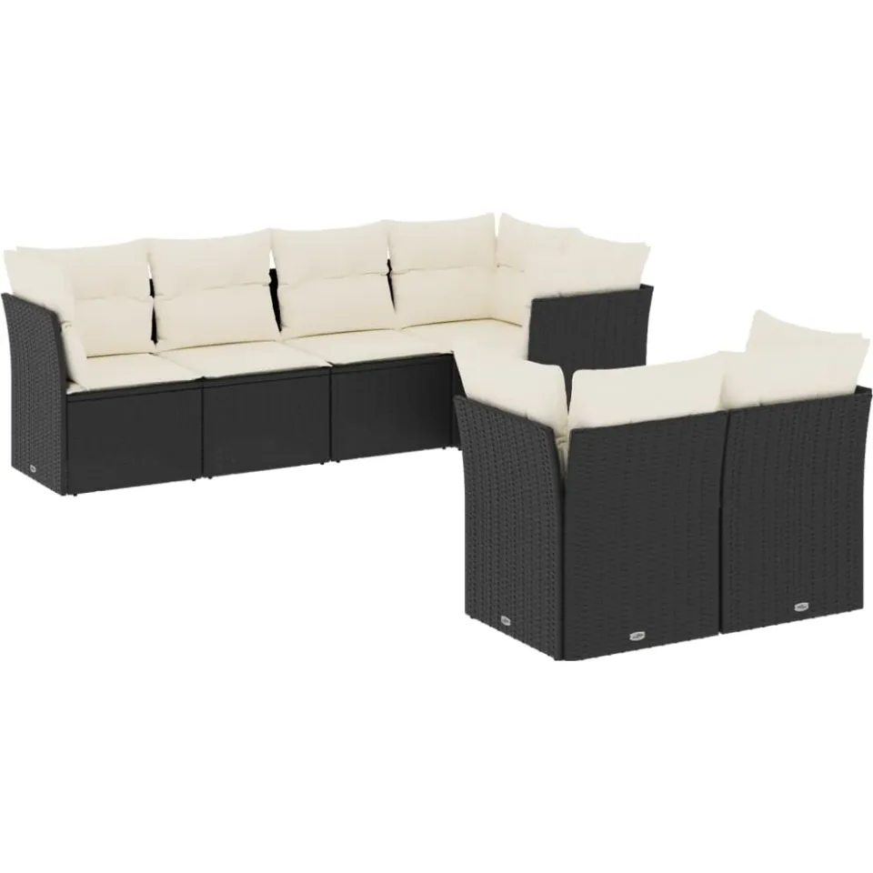 vidaXL 7-delige Loungeset met kussens poly rattan zwart, foto 3