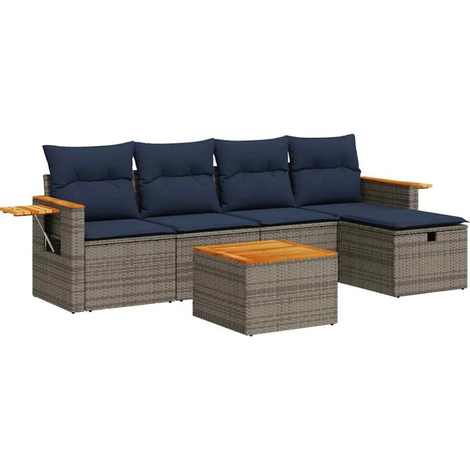 vidaXL 6-delige Loungeset met kussens poly rattan grijs, foto 3