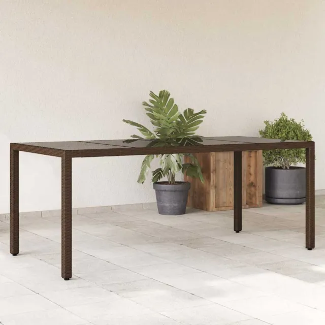 vidaXL Tuintafel met glazen blad 190x90x75 cm poly rattan bruin, foto 2
