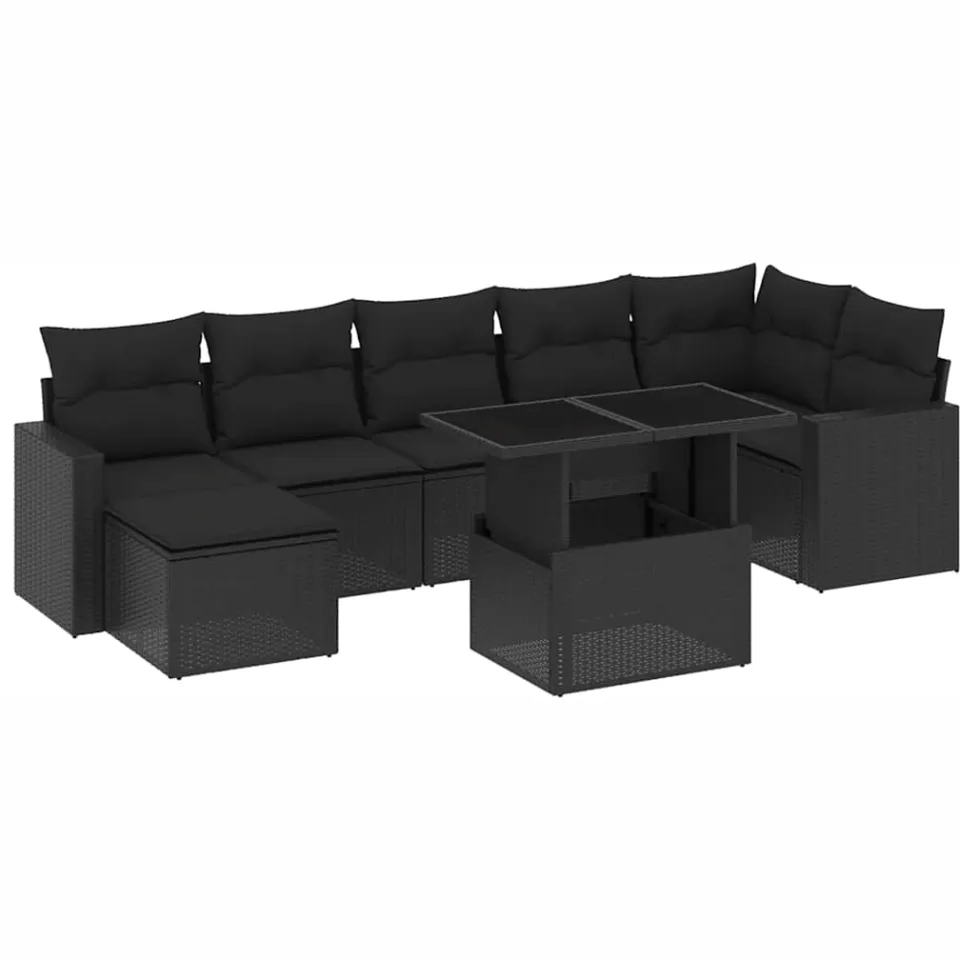 vidaXL 8-delige Loungeset met kussens poly rattan zwart