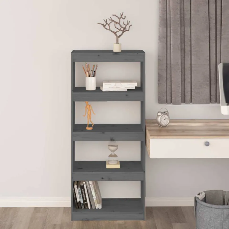 vidaXL Boekenkast/kamerscherm 60x30x135,5 cm massief grenenhout grijs, foto 3