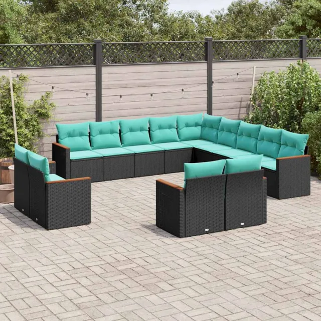 vidaXL 13-delige tuinbankset met kussens van zwart polyrotan, foto 2