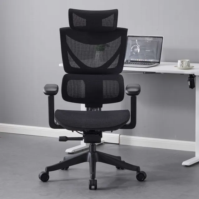 COVREO Ergonomische bureaustoel met lendensteun – Draaistoel met mesh – Werkstoel met hoofdsteun – 73,4x73,4x110,5-134,9 cm – Zwart