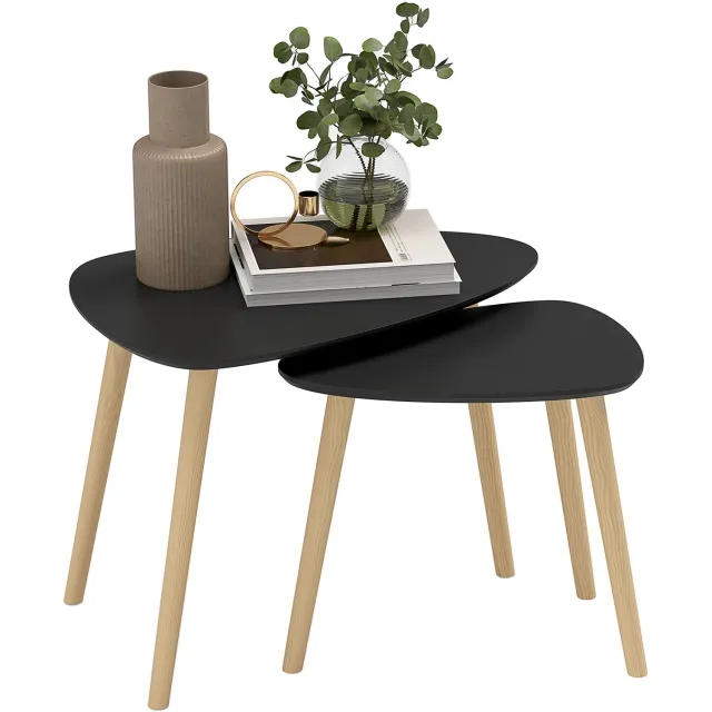 Lunpog Set van 2 uitschuifbare salontafels - Scandinavisch design - houten poten en tafelblad van hout - zwart
