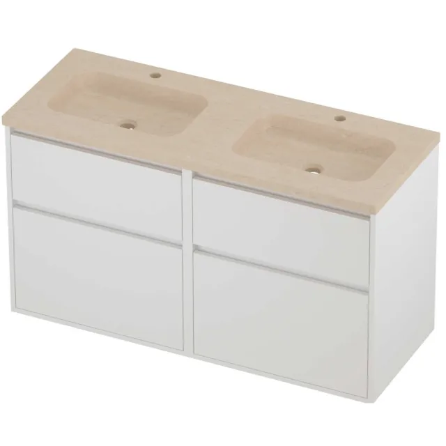 Proline Rollo Badmeubelset Hardsteen Elegant Greeploos 120x46x67 cm Sand Stone Mat White Mat Wit