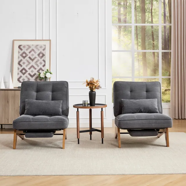 COVREO Relaxfauteuil 127 x 73 x 90 cm - verstelbaar, met voetsteun en lendenkussen, donkergrijs