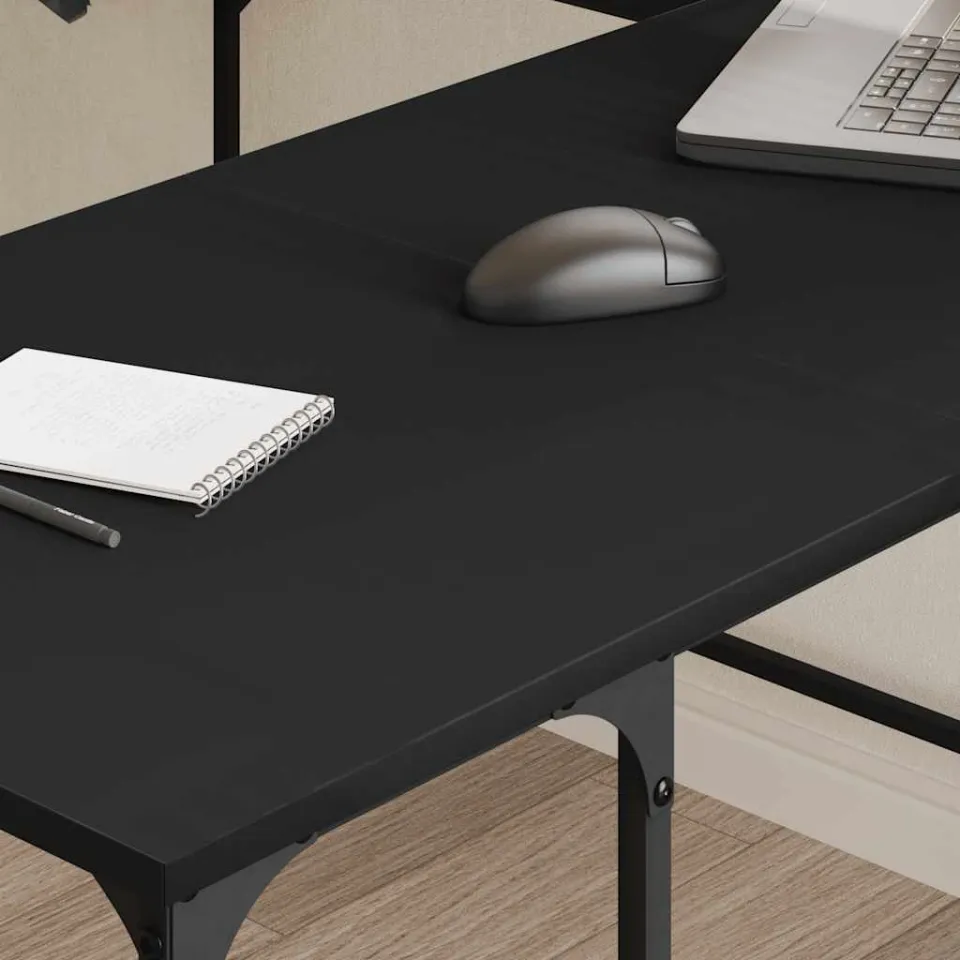vidaXL Bureau 139x139x75 cm bewerkt hout zwart, foto 4