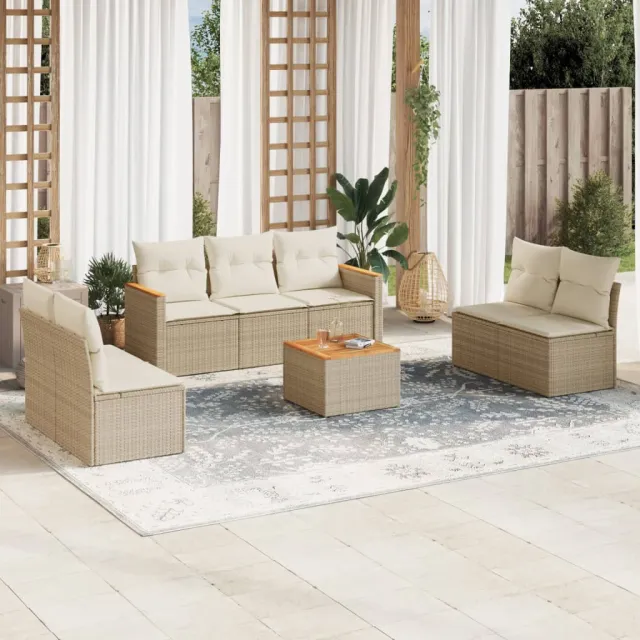 vidaXL 8-delige Loungeset met kussens poly rattan beige, foto 2