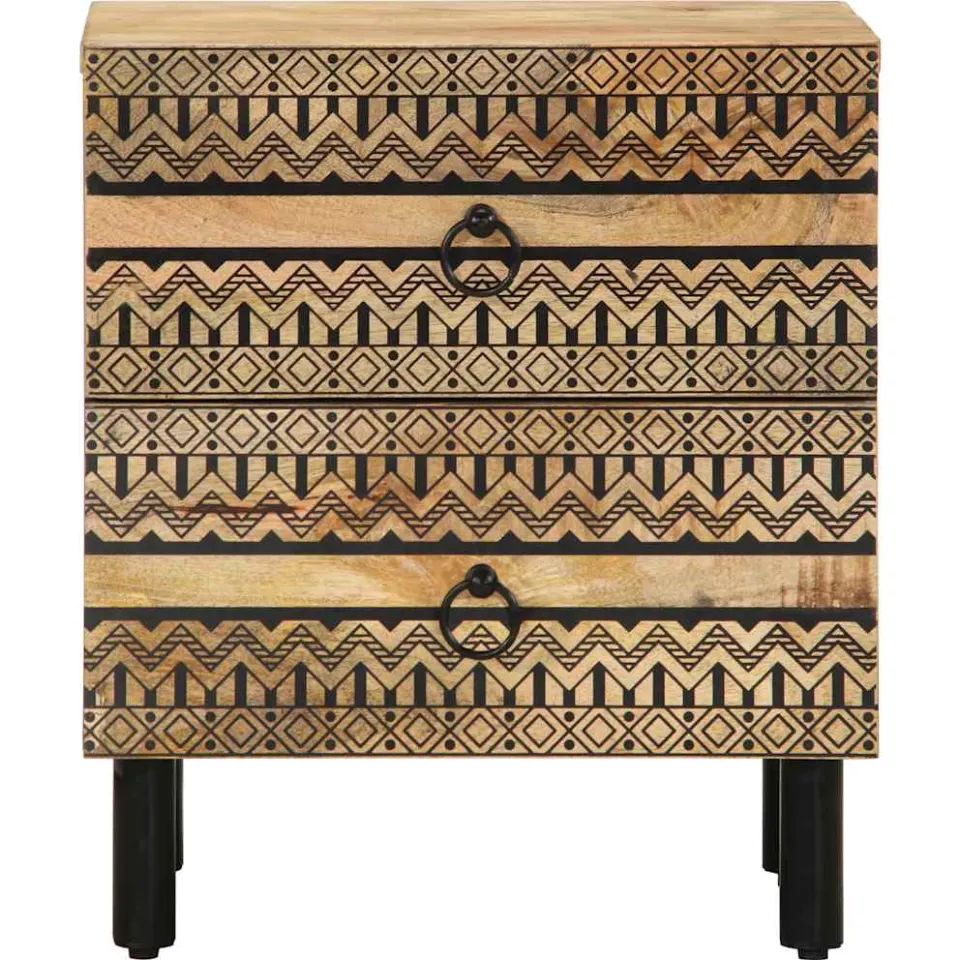 vidaXL Nachtkastjes 2 st 40x33,5x46 cm massief ruw mangohout zwart, foto 4