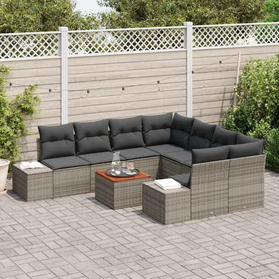 vidaXL Tuinbankenset 9 st Grijs poly rattan, foto 3