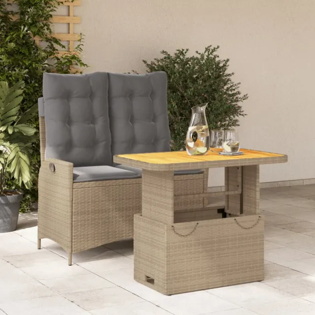 vidaXL 2-delige Tuinset met kussens poly rattan beige, foto 2