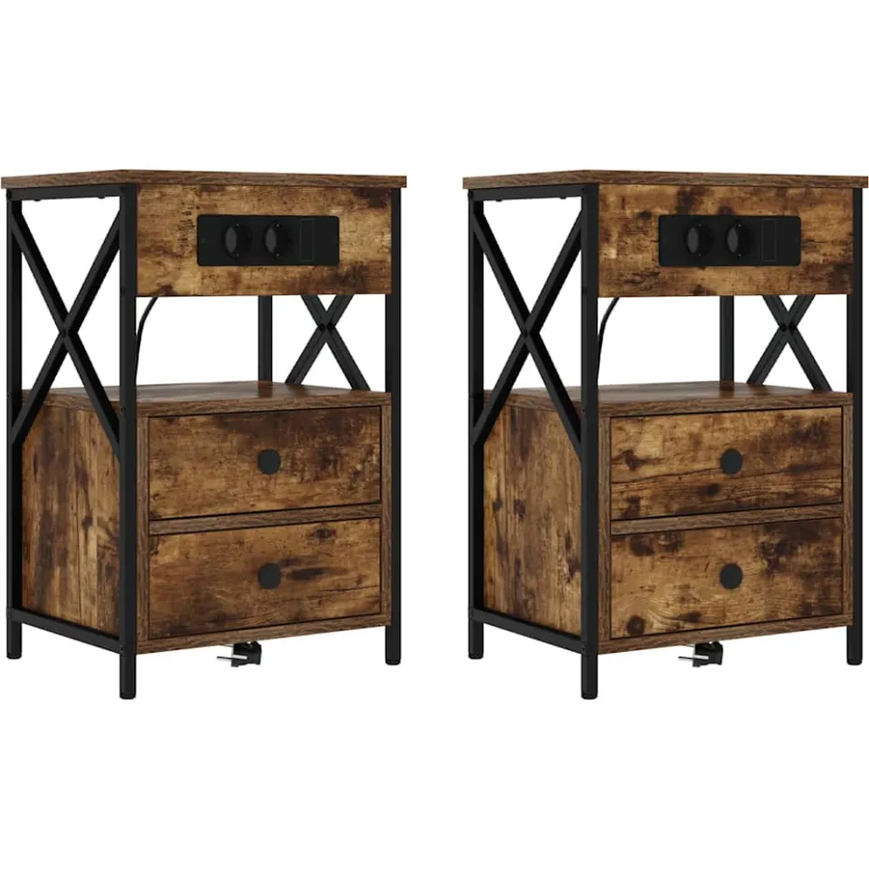 vidaXL Nachtkastje 2 st Gerookt eiken 40 x 31 x 60 cm Bewerkt hout, foto 3