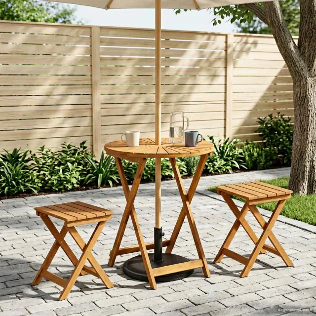 vidaXL Vouw Tuin Tafel Naturel Ø60 x 75 cm Massief Acaciahout, foto 2