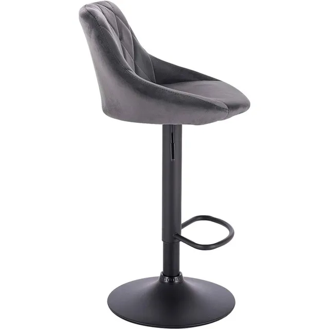 Dripio Designer Barkruk Zlatko - Met rugleuning - Stevig - Ergonomische barstoel - Velvet - Zithoogte 60 - 82cm - Grijs - Set van 1 - Keuken en bar - In hoogte verstelbaar
