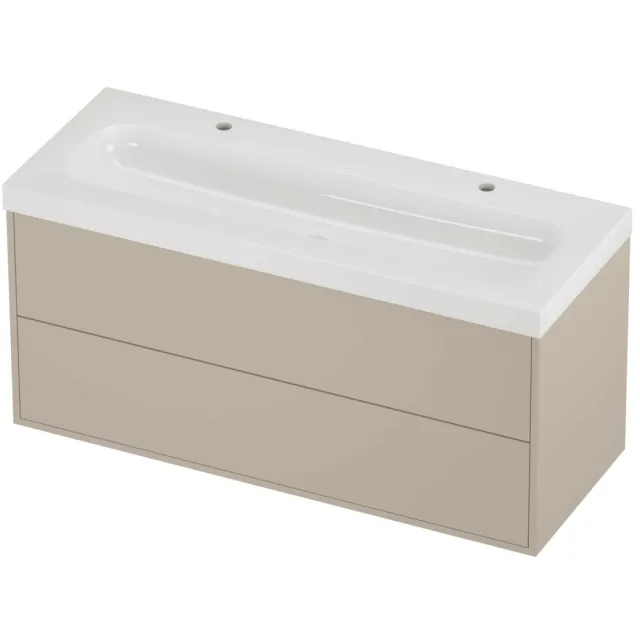 Proline Haga Badmeubelset Polystone Mezza 2 Kraangaten 120x46x58 cm Glans Wit Soft Linen Beige