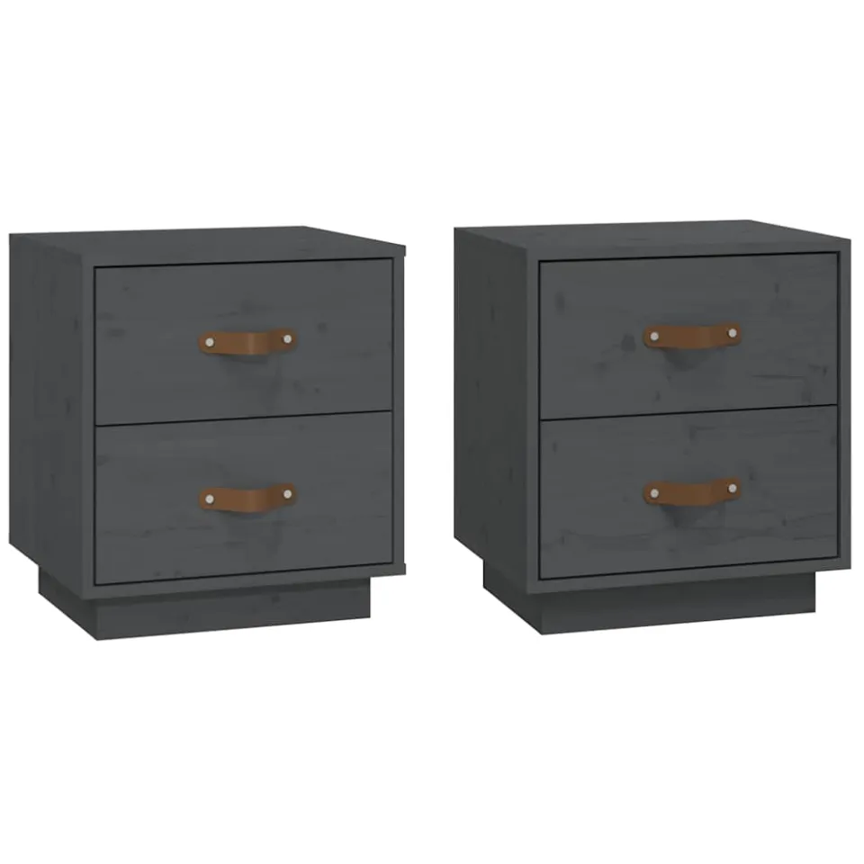 vidaXL Nachtkastjes 2 st 40x34x45 cm massief grenenhout grijs