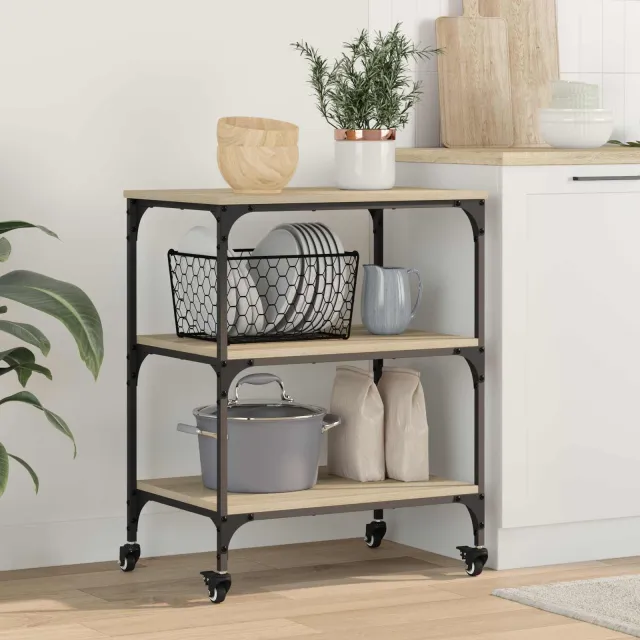 vidaXL Keuken Trolley Sonoma Eiken 60 x 41 x 76 cm Bewerkt hout Bruin