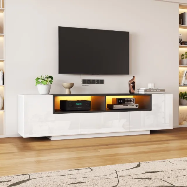 Wishdor Tv-Meubel - Ledverlichting En L-Vormige Kasten - Modern - Woonkamer - Spaanplaat - Wit - 180 X 40 X 48 Cm
