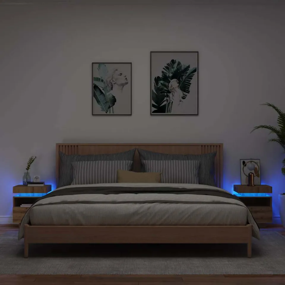 vidaXL Nachtkastjes met LED 2 st 40x39x48,5 cm artisanaal eikenkleur, foto 4