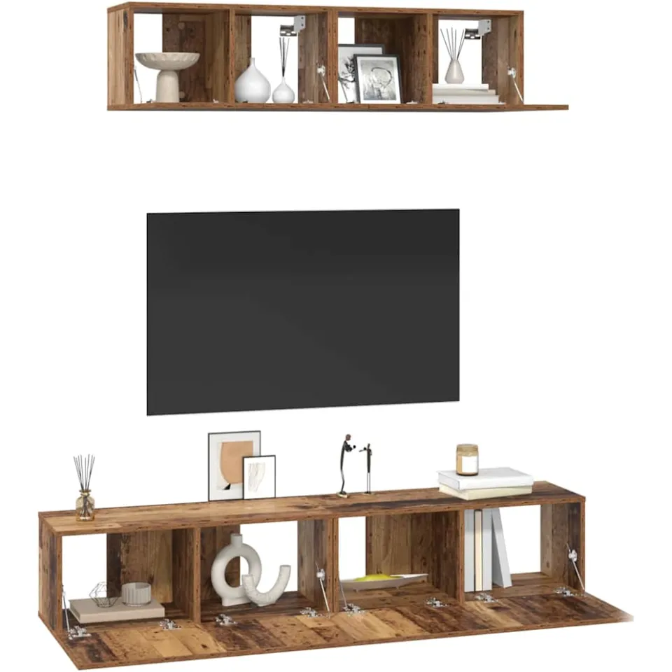 vidaXL Tv-meubelset 4 st Oud Hout Bewerkt hout Bruin