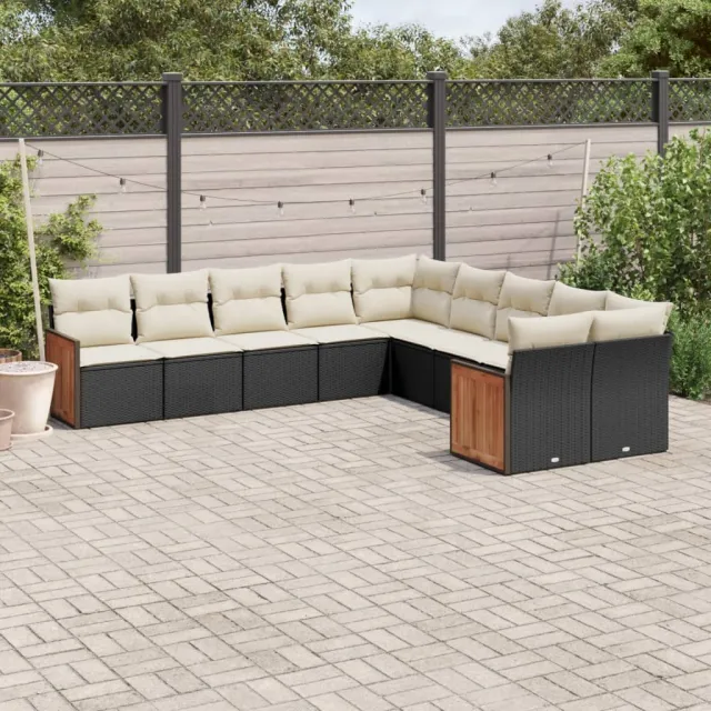 vidaXL 10-delige Loungeset met kussens poly rattan zwart, foto 2