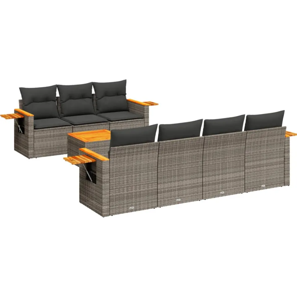 vidaXL 8-delige Loungeset met kussens poly rattan grijs, foto 3