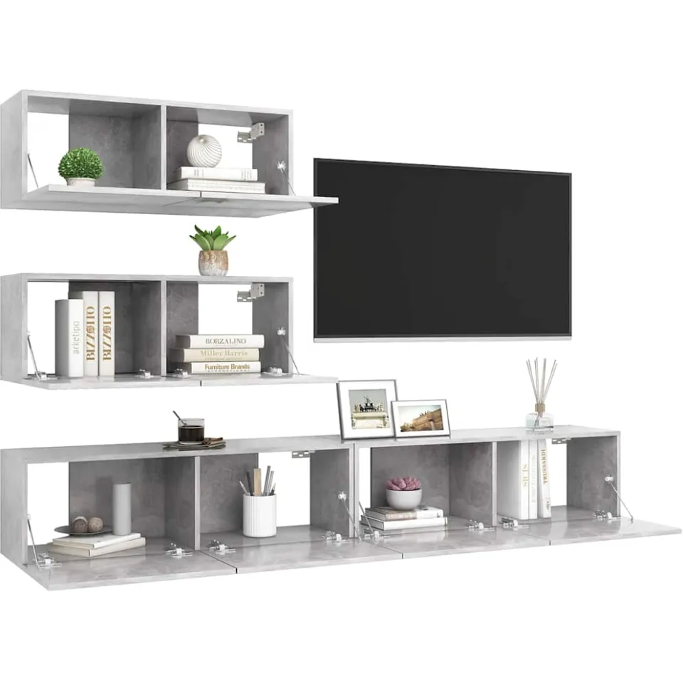 vidaXL 4-delige Tv-meubelset bewerkt hout betongrijs grijs, foto 3