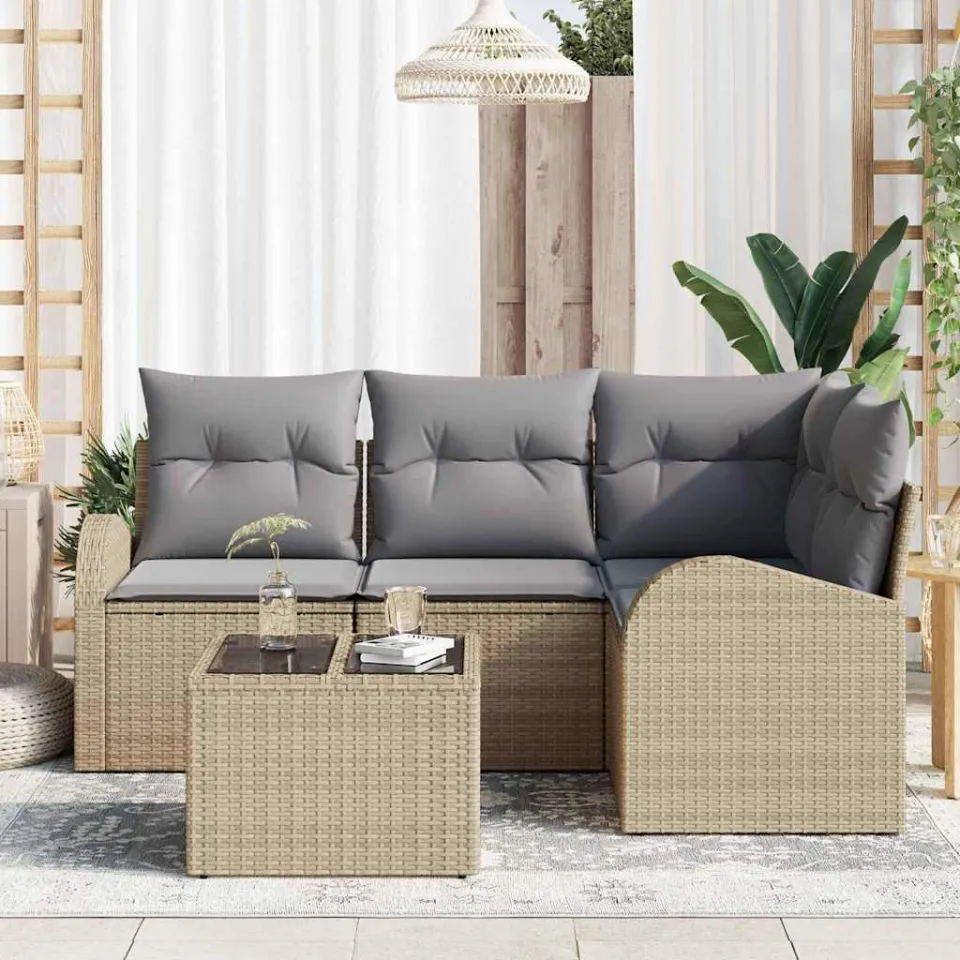vidaXL Tuinbankenset 5 st Beige en lichtgrijs poly rattan, foto 2