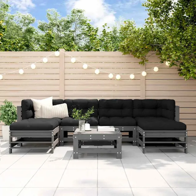 vidaXL 7-delige Loungeset met kussens massief hout grijs, foto 2