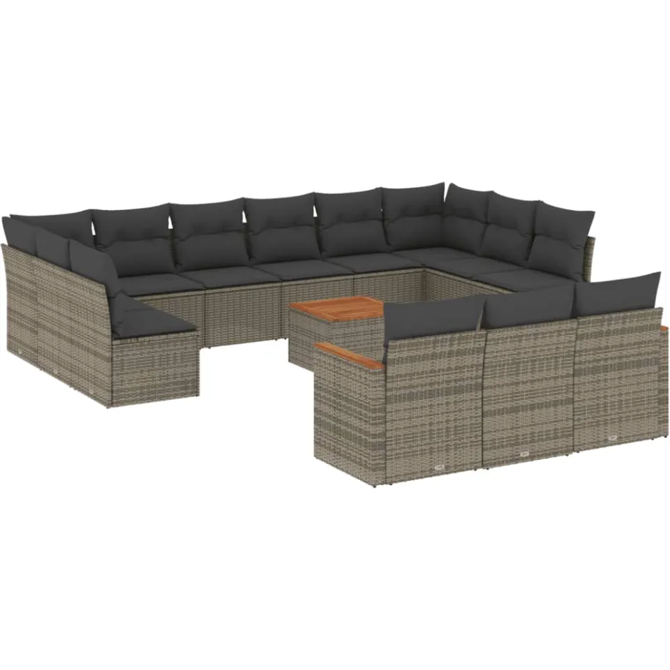 vidaXL 14-delige Loungeset met kussens poly rattan grijs