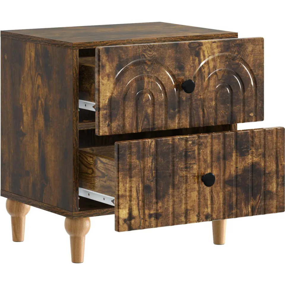 vidaXL Nachtkastje Gerookt eiken 43 x 34,5 x 48 cm Bewerkt hout, foto 4