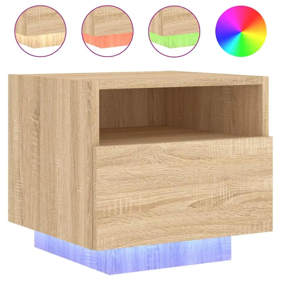 vidaXL Nachtkastje met LED-verlichting 40x39x37 cm sonoma eikenkleurig, foto 3